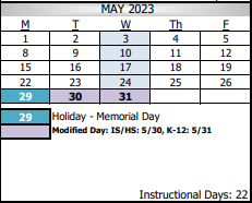 District School Academic Calendar for Santiago Elementary for May 2023