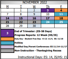 District School Academic Calendar for Romero Cruz Elementary for November 2022
