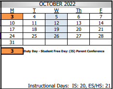 District School Academic Calendar for Fremont Elementary for October 2022