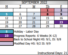 District School Academic Calendar for Saddleback High for September 2022