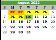 District School Academic Calendar for Santa Fe H S for August 2022