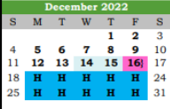 District School Academic Calendar for Santa Fe J H for December 2022