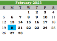 District School Academic Calendar for Galveston Co J J A E P for February 2023