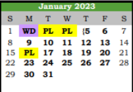 District School Academic Calendar for Galveston Co J J A E P for January 2023