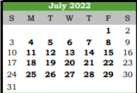 District School Academic Calendar for Santa Fe Elementary North for July 2022