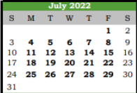 District School Academic Calendar for Galveston Co J J A E P for July 2022