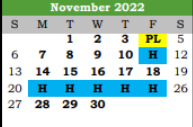 District School Academic Calendar for Santa Fe H S for November 2022