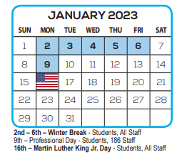 District School Academic Calendar for Sarasota School Of Arts/sciences for January 2023