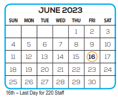 District School Academic Calendar for Booker Middle School for June 2023