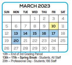 District School Academic Calendar for Character House for March 2023