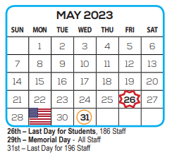 District School Academic Calendar for Student Leadership Academy for May 2023