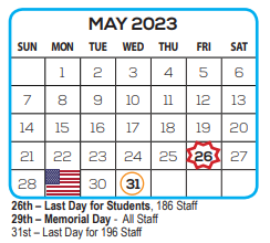 District School Academic Calendar for Riverview High School for May 2023