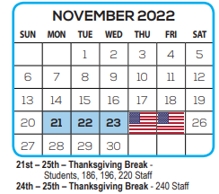 District School Academic Calendar for Sarasota County Superintendent's Office for November 2022