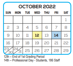 District School Academic Calendar for Sarasota County Technical Institute for October 2022