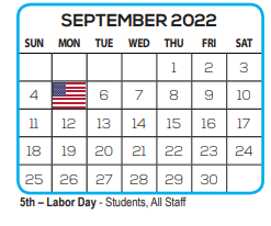 District School Academic Calendar for Tuttle Elementary School for September 2022