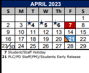 District School Academic Calendar for Byron P Steele II HS for April 2023