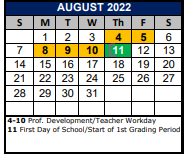 District School Academic Calendar for Jjaep Instructional for August 2022