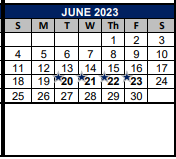District School Academic Calendar for Jjaep Instructional for June 2023