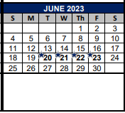 District School Academic Calendar for Watts Elementary School for June 2023