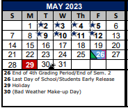 District School Academic Calendar for Jjaep Instructional for May 2023