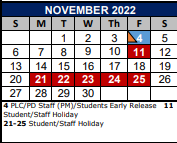 District School Academic Calendar for Jjaep Instructional for November 2022