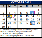 District School Academic Calendar for Jjaep Instructional for October 2022