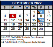 District School Academic Calendar for Jjaep Instructional for September 2022