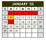 District School Academic Calendar for Sealy J H for January 2023