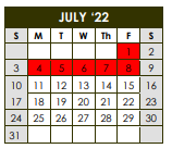 District School Academic Calendar for Selman Int for July 2022