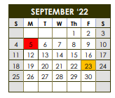 District School Academic Calendar for Sealy High School for September 2022