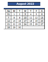 District School Academic Calendar for Wing Luke Elementary School for August 2022