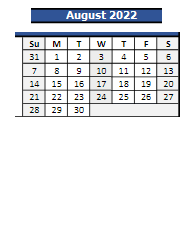 District School Academic Calendar for The Center School for August 2022