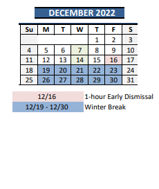 District School Academic Calendar for Kimball Elementary School for December 2022