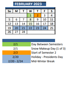 District School Academic Calendar for B F Day Elementary School for February 2023