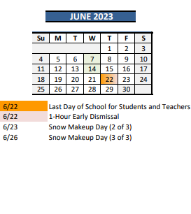 District School Academic Calendar for B F Day Elementary School for June 2023