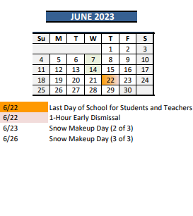 District School Academic Calendar for Washington Middle School for June 2023