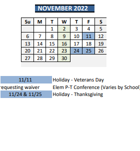 District School Academic Calendar for Olympic Hills Elementary School for November 2022