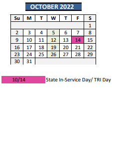 District School Academic Calendar for Kimball Elementary School for October 2022