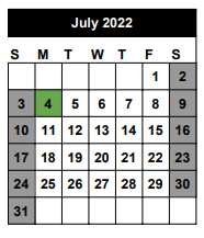 District School Academic Calendar for Seminole J H for July 2022