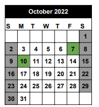 District School Academic Calendar for Seminole Success Ctr for October 2022