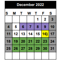 District School Academic Calendar for Milwee Middle School for December 2022