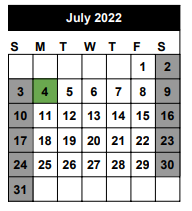 District School Academic Calendar for Partin Elementary School for July 2022