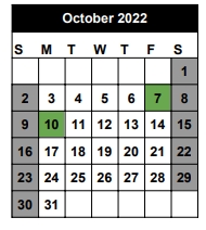 District School Academic Calendar for Tapp Childcare Center for October 2022