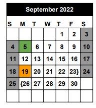 District School Academic Calendar for Hospital Homebound Program for September 2022