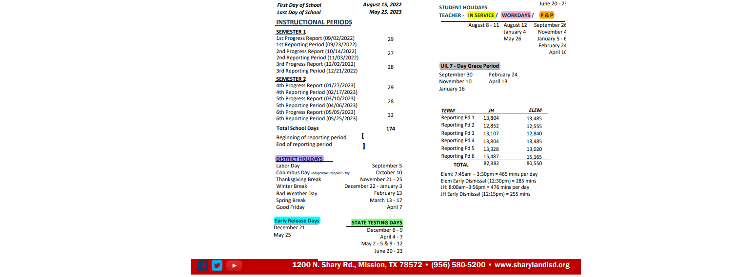 District School Academic Calendar Key for Beto House