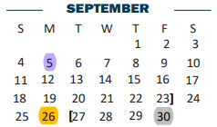 District School Academic Calendar for Elementary Aep for September 2022
