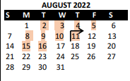 District School Academic Calendar for Westridge Middle for August 2022