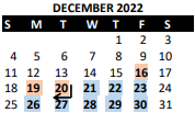 District School Academic Calendar for Indian Woods Middle for December 2022