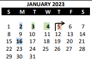 District School Academic Calendar for Indian Woods Middle for January 2023