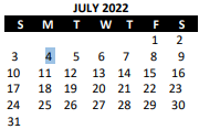District School Academic Calendar for Belinder Elem for July 2022